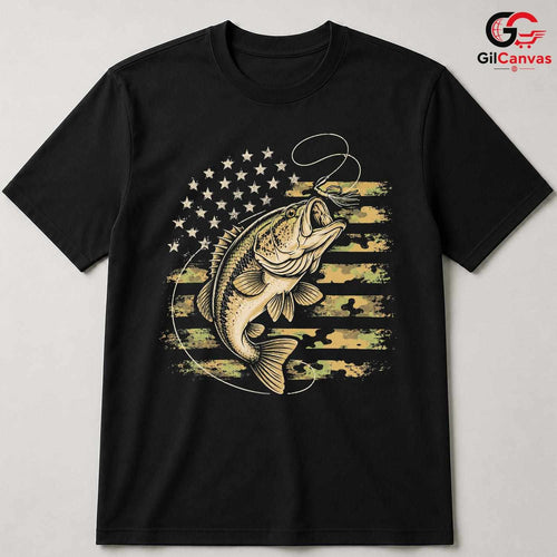 Bass Fishing Graphic T-Shirt Fathers Day Angler Outdoor Sport Unisex Apparel