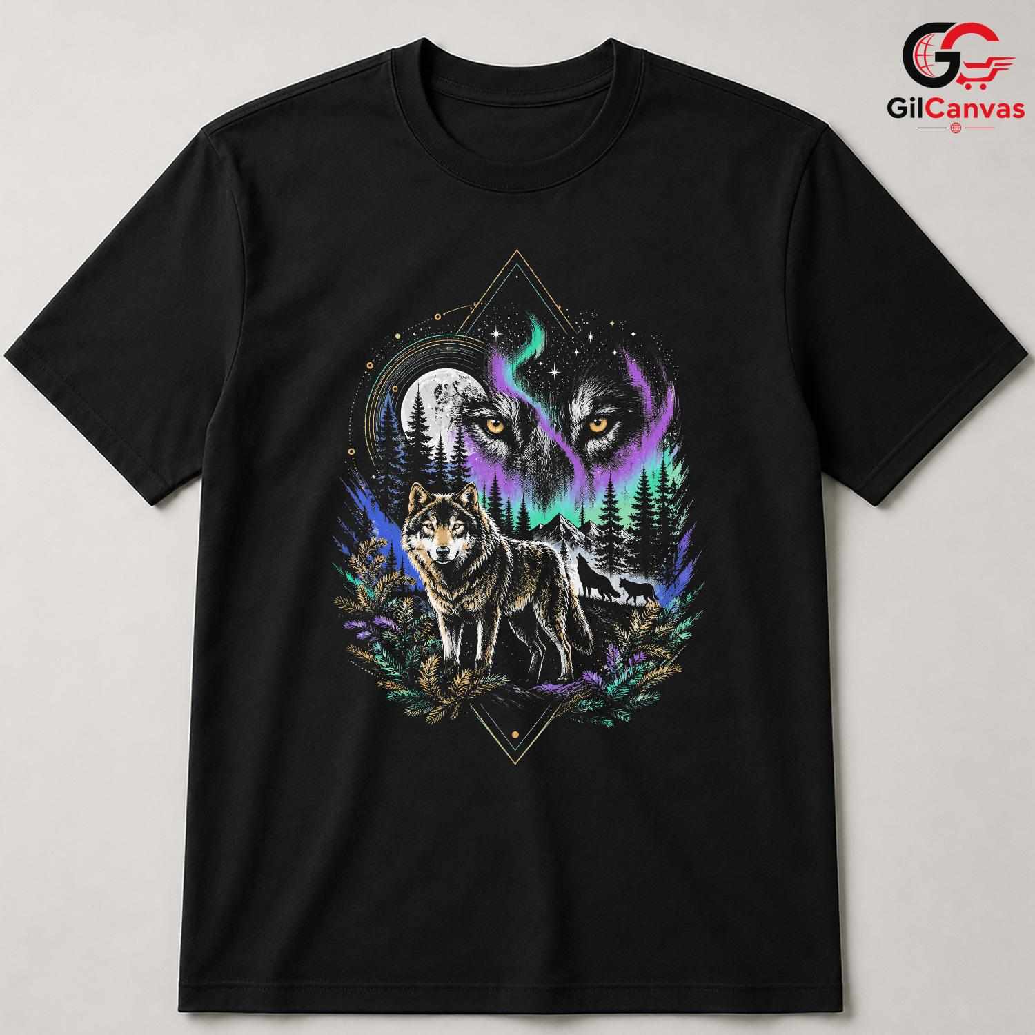 Black Forest Wolf Tee Shirt Nature Lover Camping Adventure Unisex Apparel