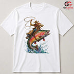 Cowboy Riding Fish Tee Shirt Outdoor Fishing Adventure Unisex Graphic Apparel