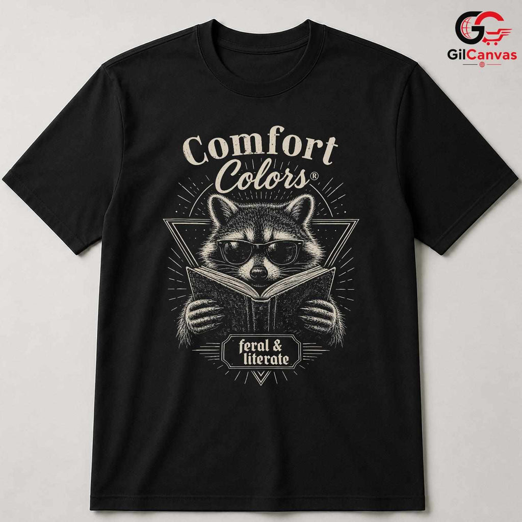 Feral Raccoon Book T-Shirt Men Women Stylish Reader Graphic Funny Animal Tee