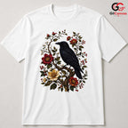 Floral Raven Art Halloween Tee Men Women Spooky Bird Design Nature Graphic Shirt