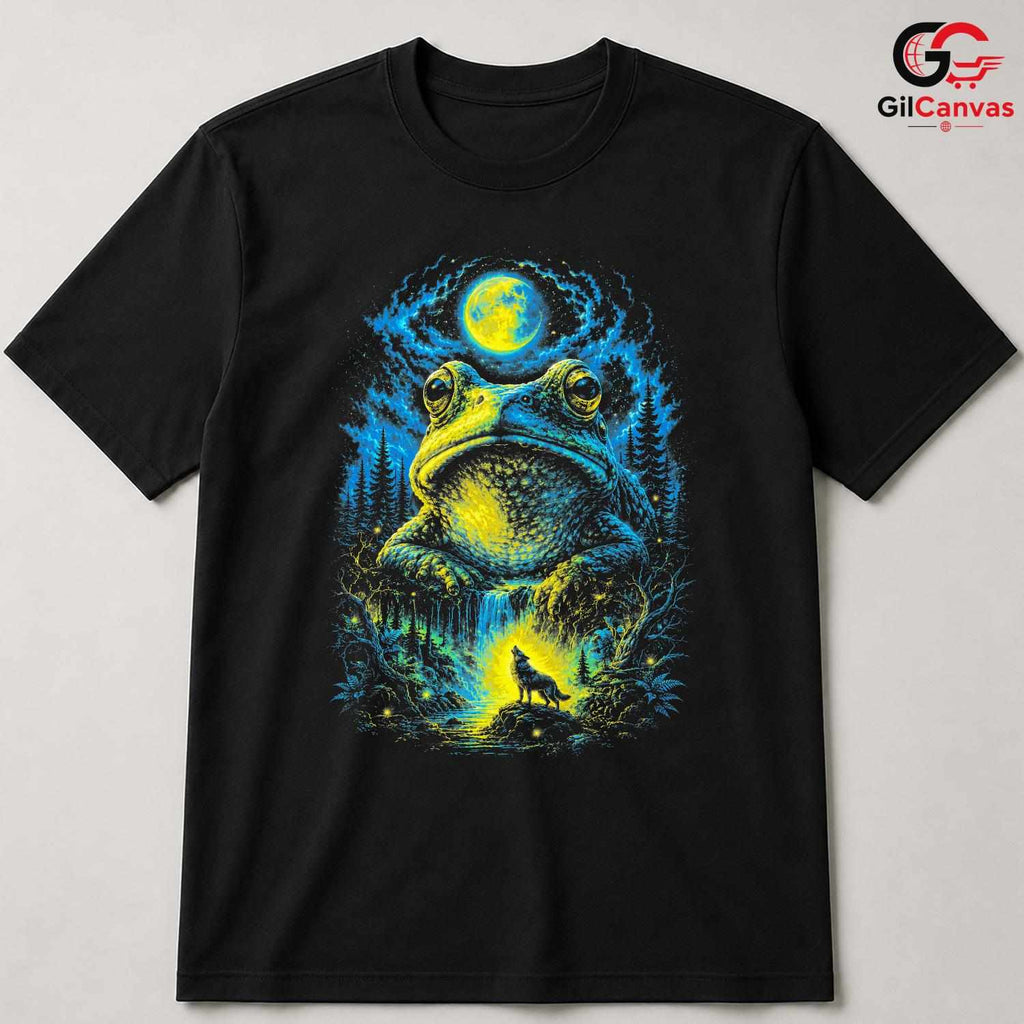 Forest Moon Frog T-Shirt Waterfall Design Halloween Graphic Men Women Apparel