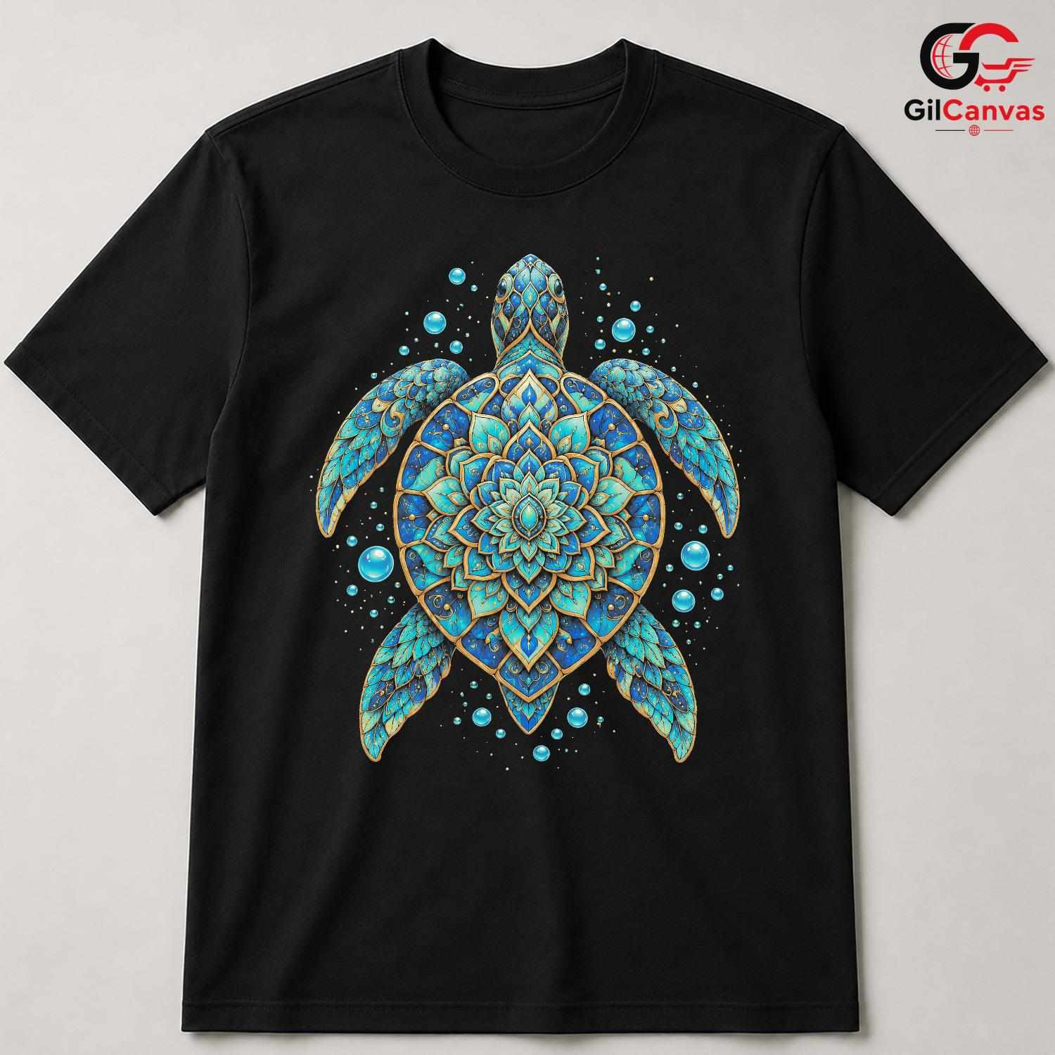 Mandala Turtle Ocean Tee Shirt Unique Beach Vibe Art Unisex Graphic Apparel