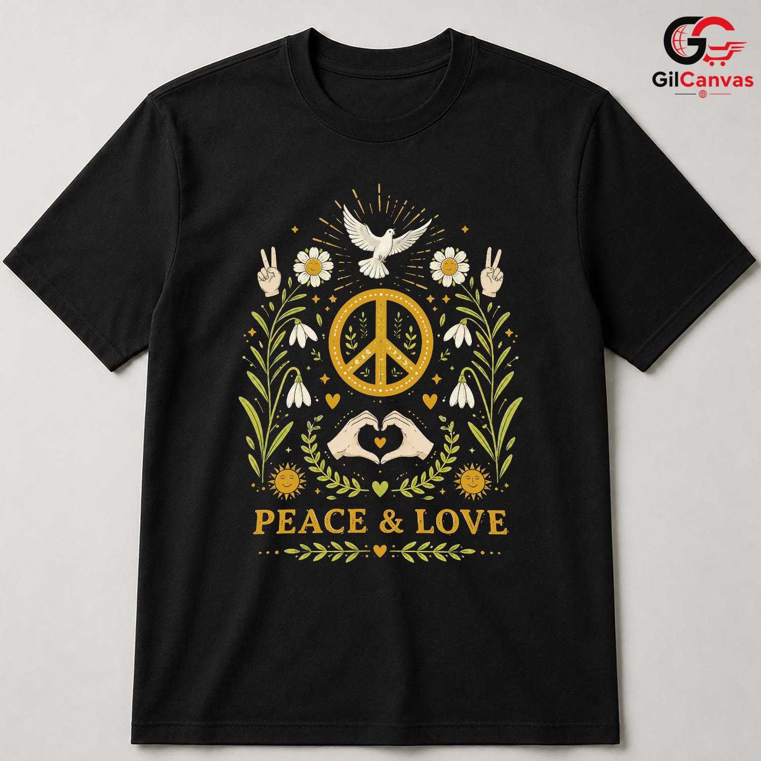 Peace Love Floral Dove T-Shirt Unisex Event Graphic Apparel Inspiring Nature Shirt