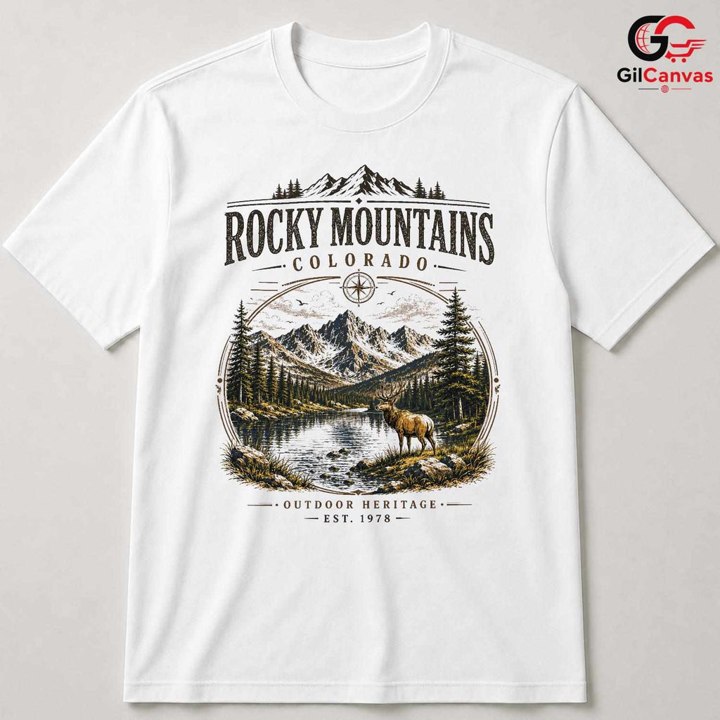 Rocky Mountains Elk Tee Shirt Outdoor Nature Adventure Unisex Graphic Apparel