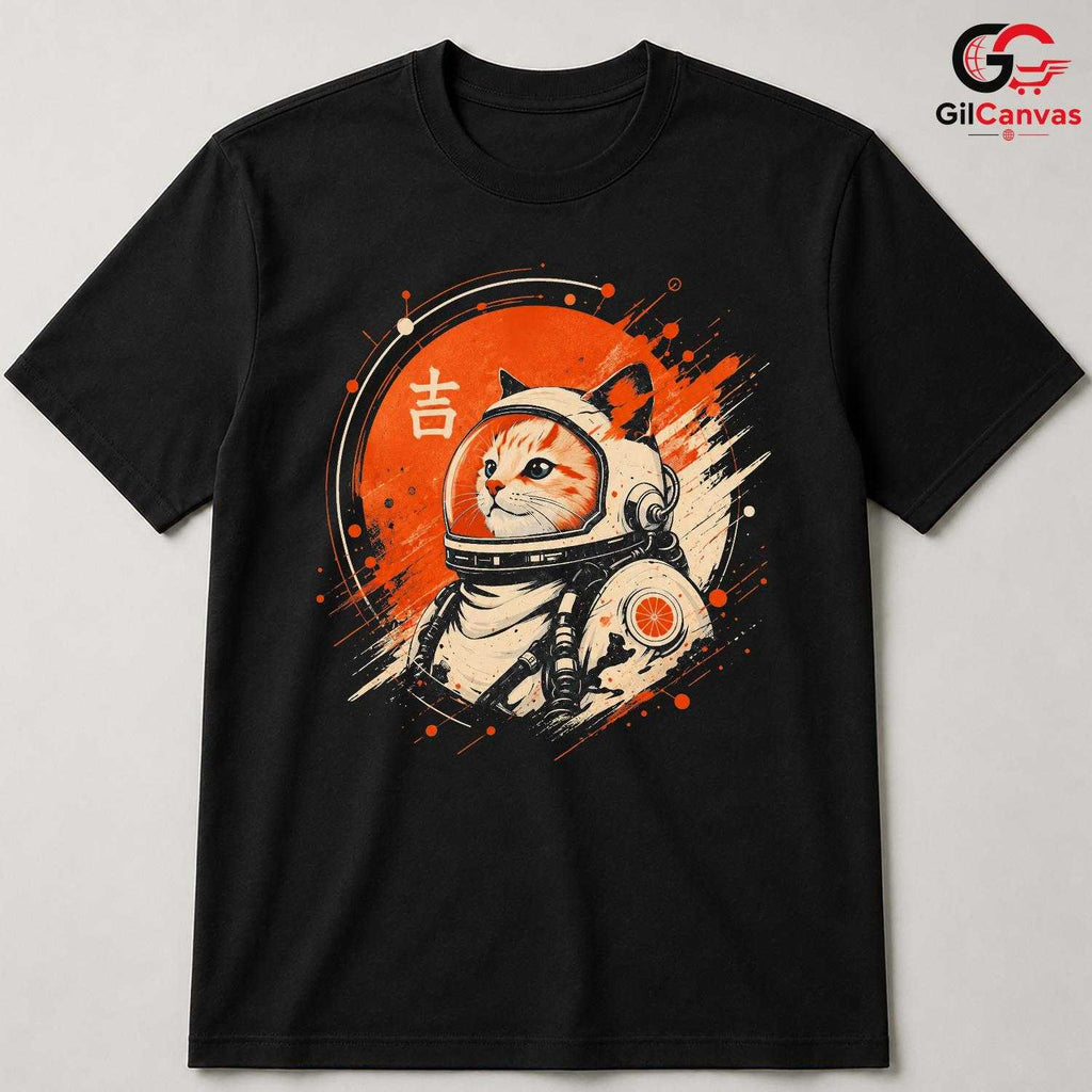 Space Astronaut Cat T-Shirt Unisex Cool Graphic Funny Feline Lover Design Tee