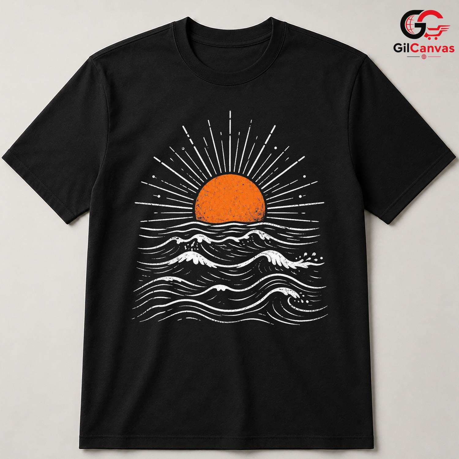 Sunrise Beach Ocean Wave T-Shirt Summer Fun Vacation Unisex Graphic Apparel