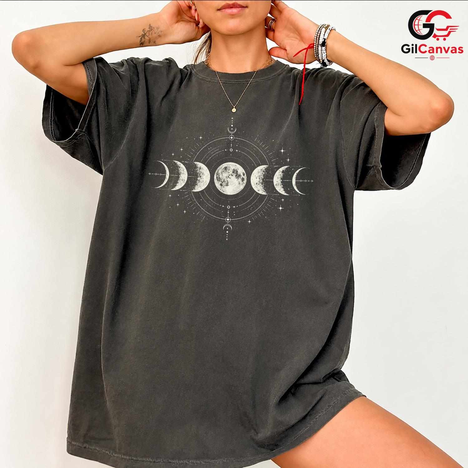 Celestial Moon Phases T-Shirt Astronomy Lover Night Sky Unisex Graphic Tee