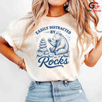 Distracted By Rocks T-Shirt Cute Bear Nature Lover Fun Unisex Graphic Tee