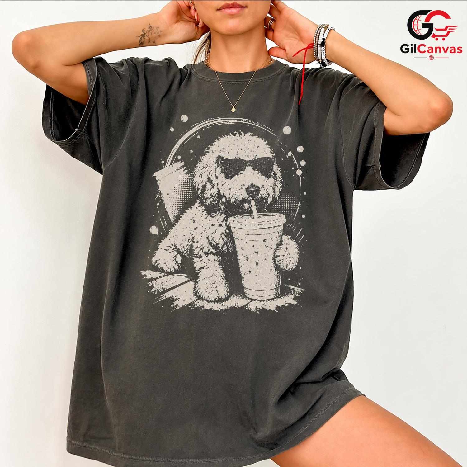 Dog Drinking Smoothie T-Shirt Summer Pet Lover Humor Unisex Graphic Apparel
