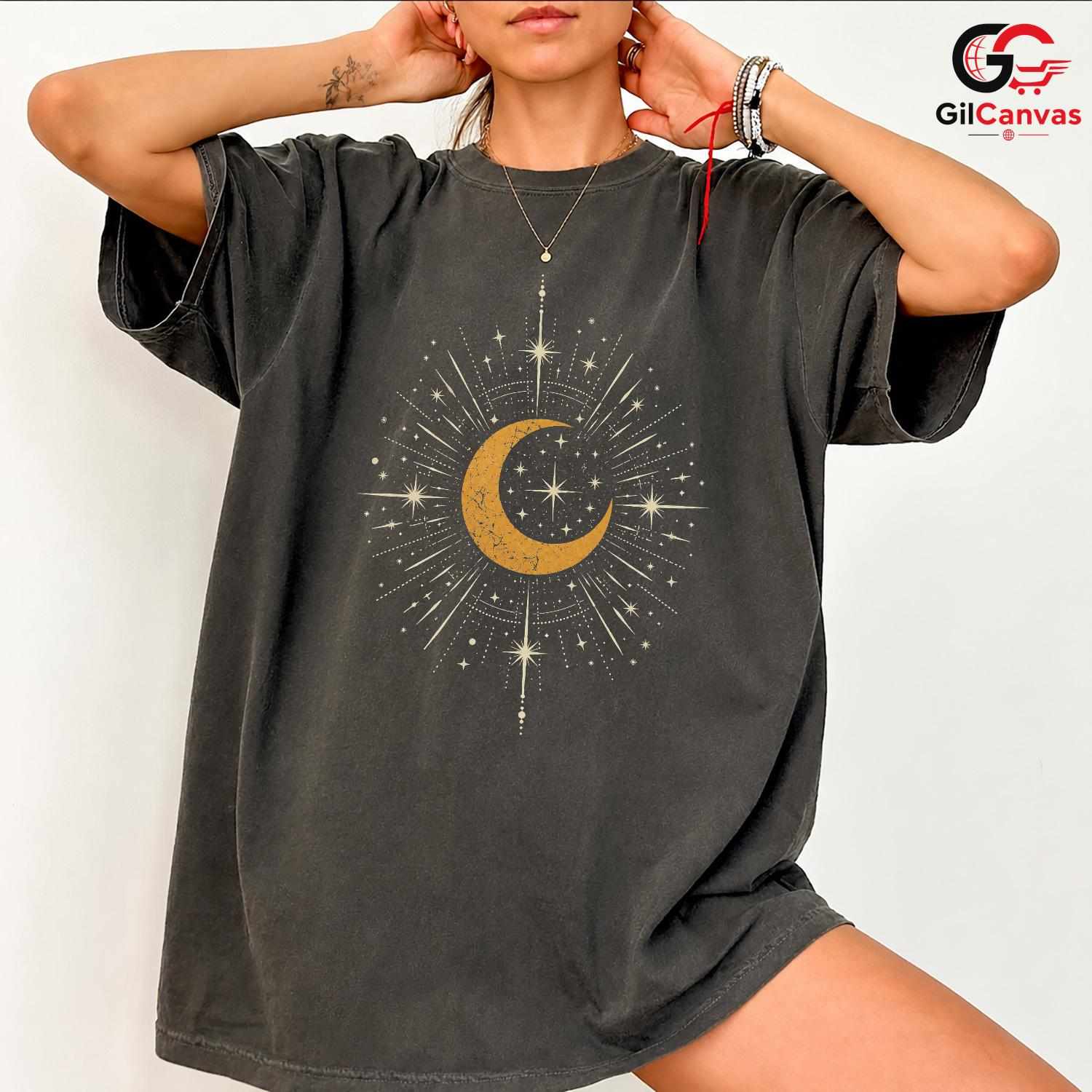 Golden Moon Astrology Tee Shirt Celestial Star Lover Unisex Graphic Apparel