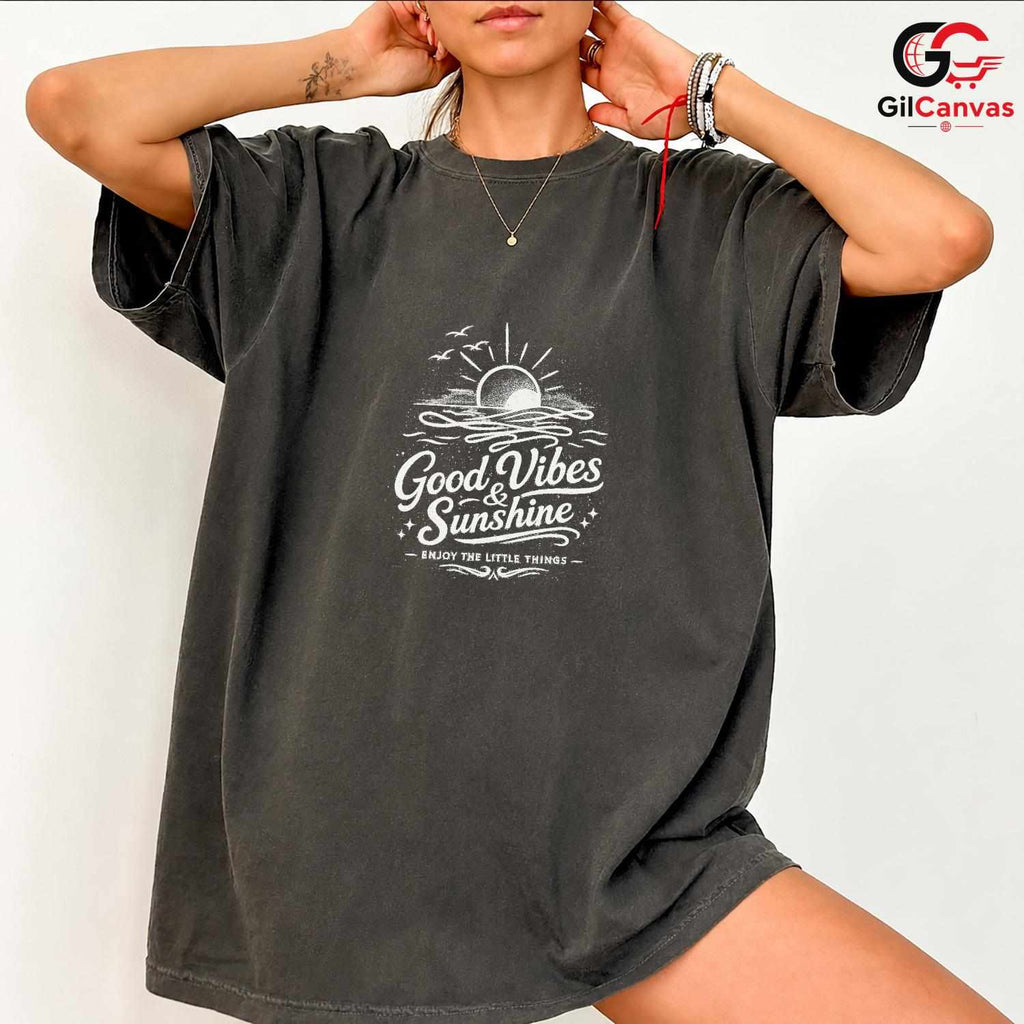 Good Vibes Sunset T-Shirt Summer Beach Trip Relaxation Unisex Graphic Tee