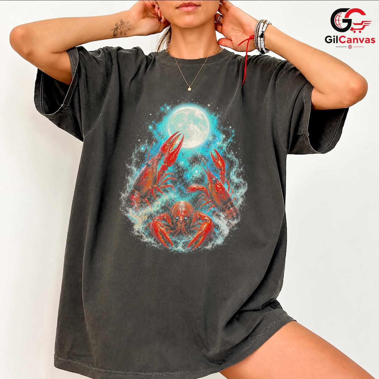 Moonlight Lobster Sea T-Shirt Unique Ocean Lover Unisex Graphic Apparel Tee