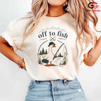 Off To Fish Cartoon Duck T-Shirt Angler Enthusiast Unisex Casual Apparel