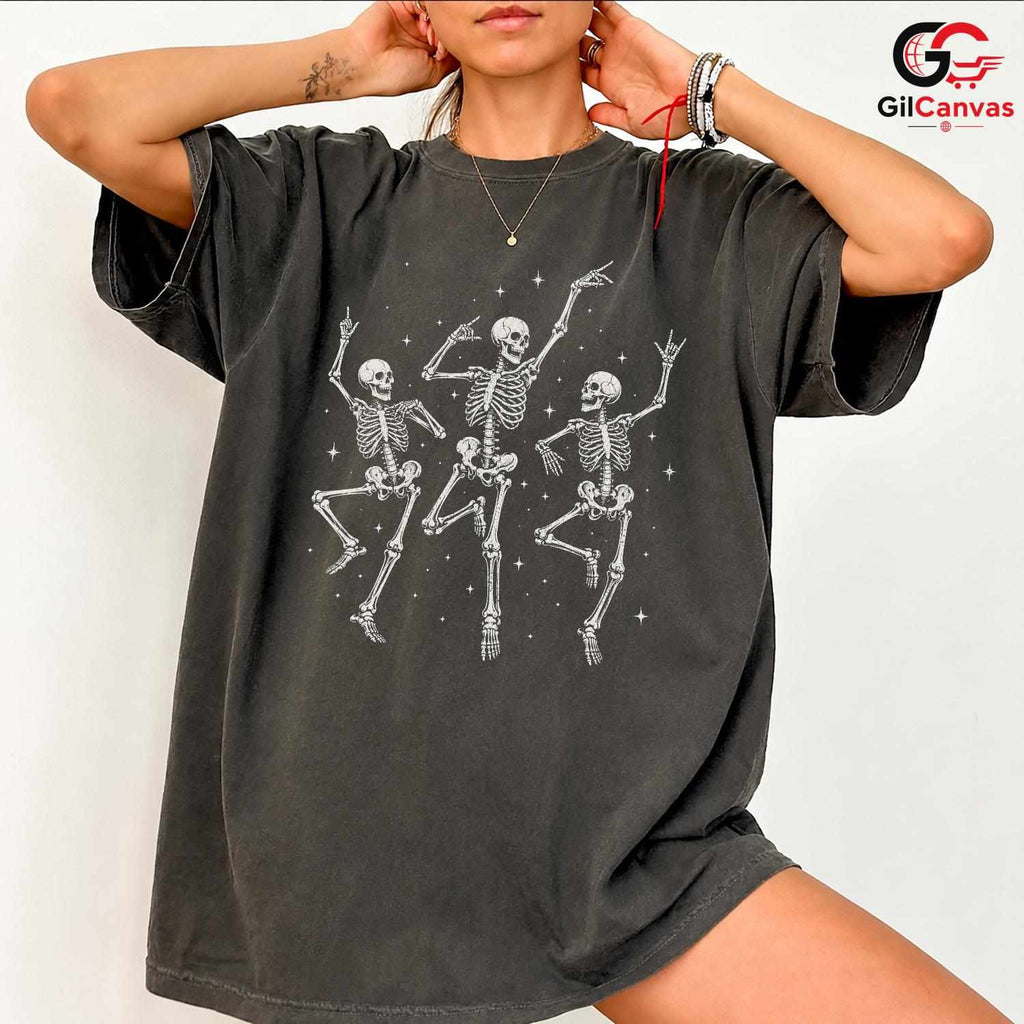Skeleton Dance T-Shirt Halloween Party Wear Fun Casual Gift For Men Women Tee