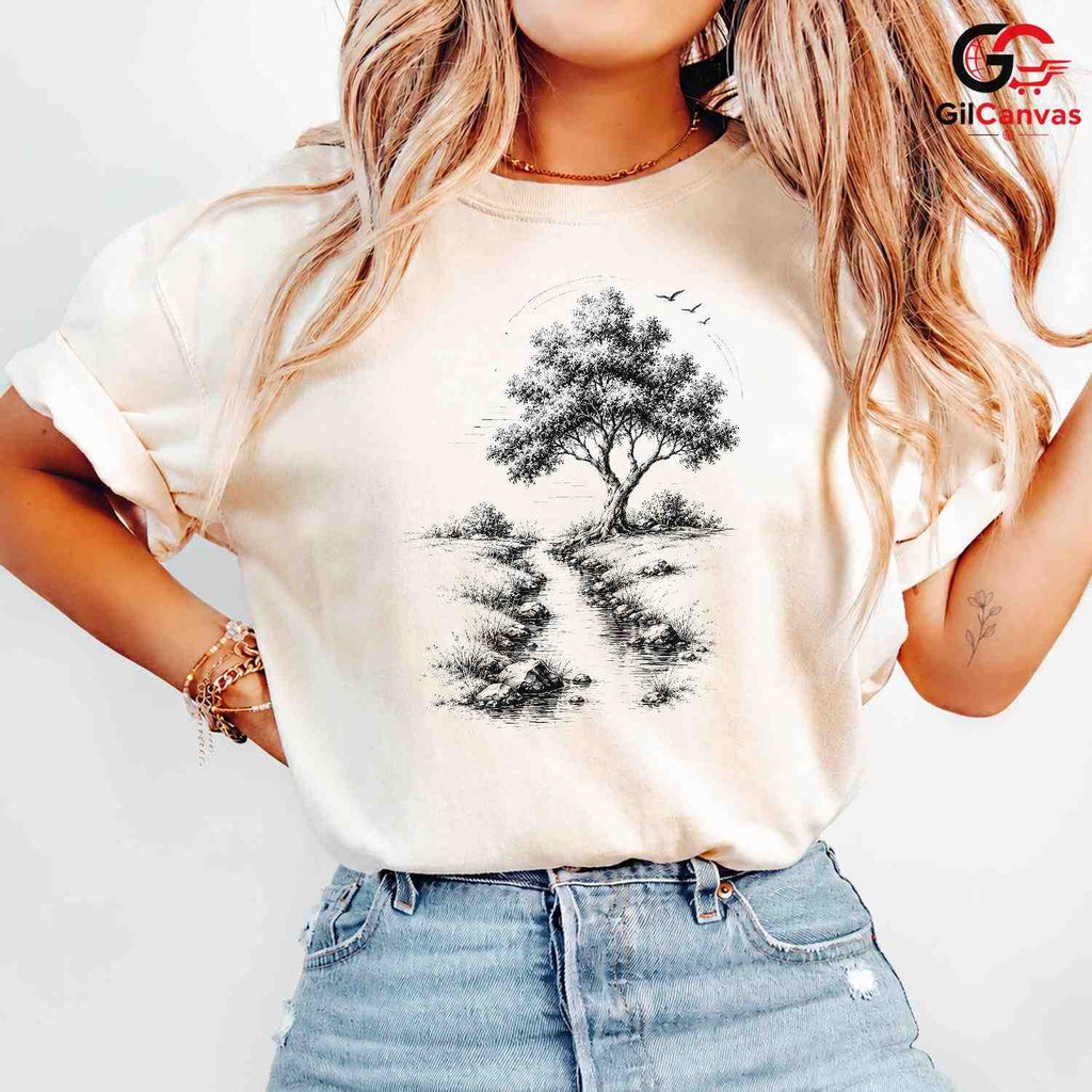 Vintage Nature Scene Tee Shirt Outdoor Lover Soft Cotton Unisex Graphic Tee