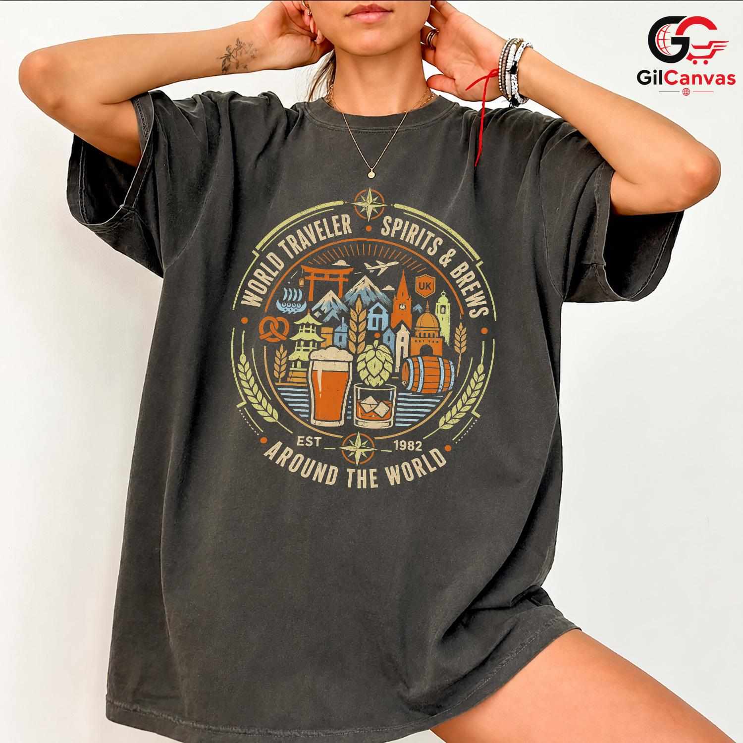 World Traveler Beer T-Shirt Unisex International Adventure Fun Graphic Apparel