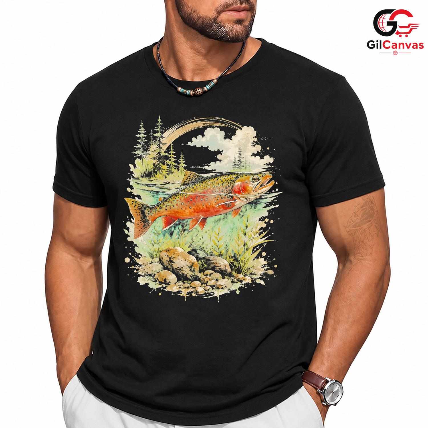 Colorful Trout Fishing T-Shirt Unisex Outdoor Enthusiast Nature Lover Graphic Tee