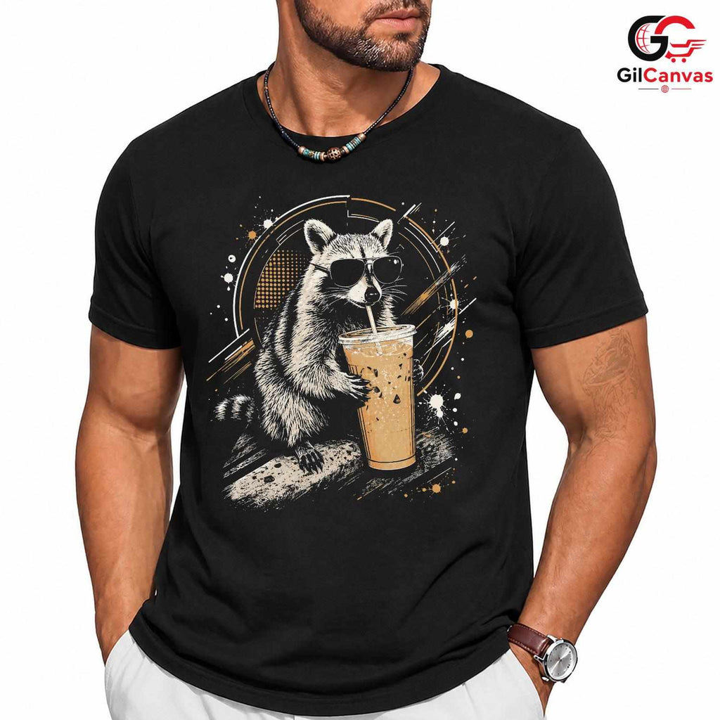 Drink Raccoon Summer T-Shirt Men Women Animal Lover Cool Graphic Vacation Shirt