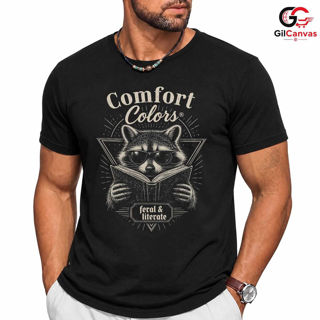 Feral Raccoon Book T-Shirt Men Women Stylish Reader Graphic Funny Animal Tee