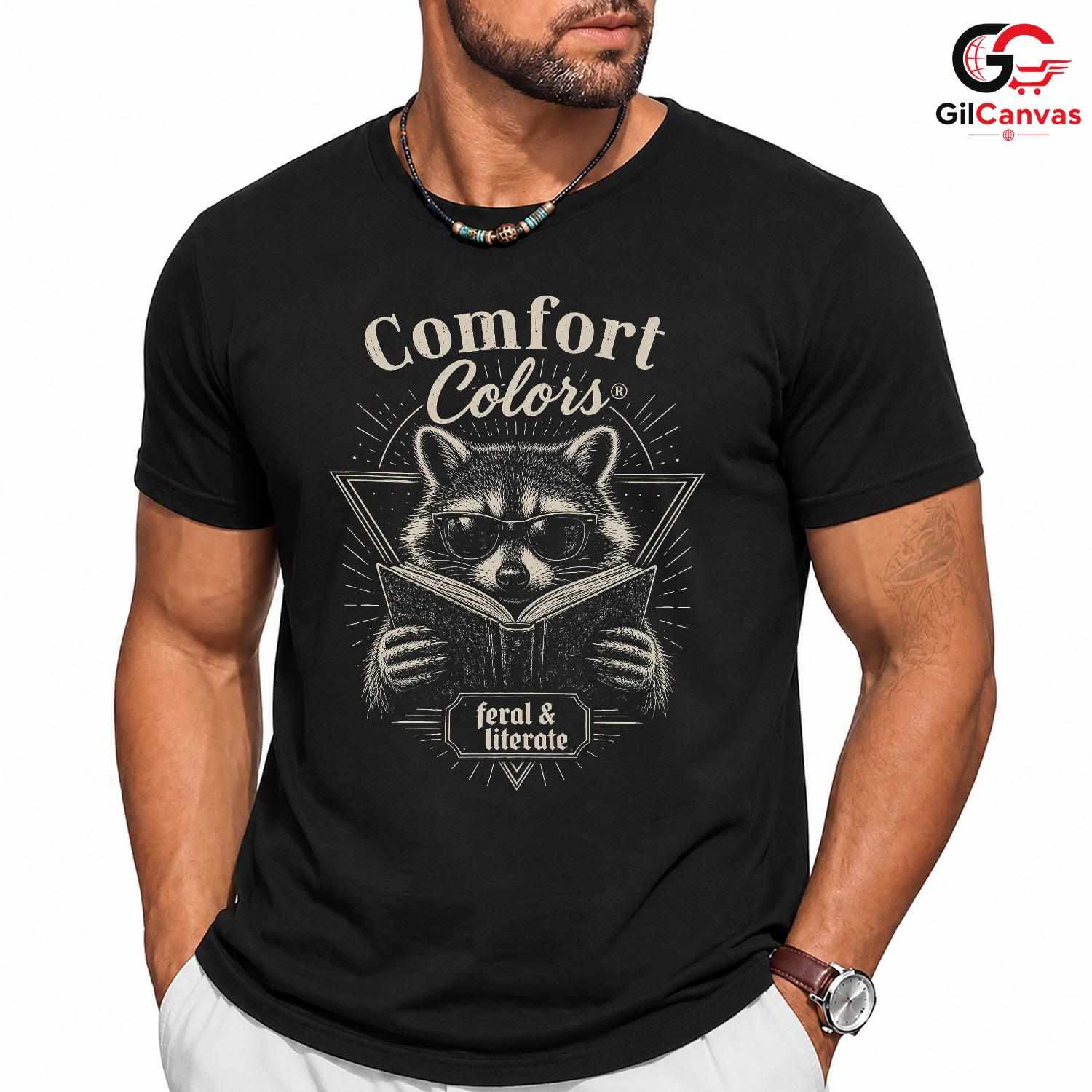 Feral Raccoon Book T-Shirt Men Women Stylish Reader Graphic Funny Animal Tee