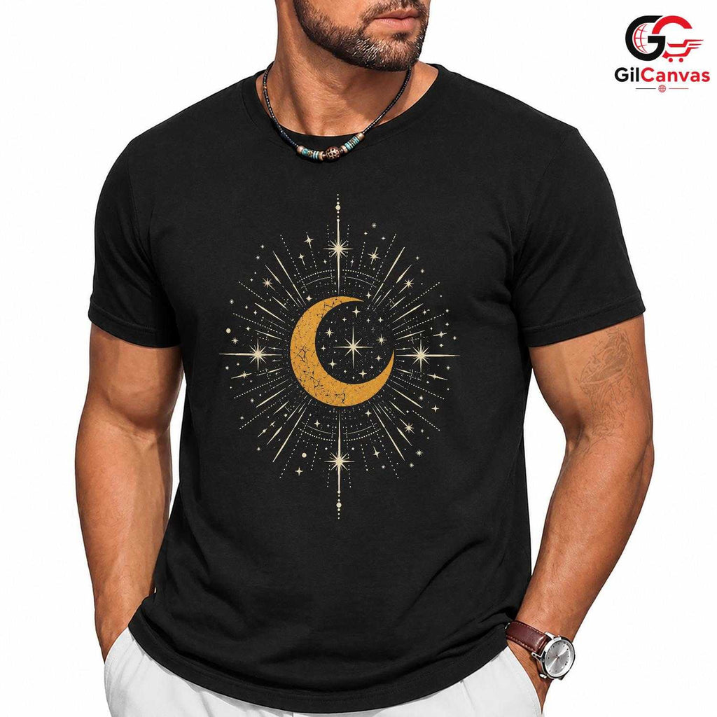 Golden Moon Astrology Tee Shirt Celestial Star Lover Unisex Graphic Apparel