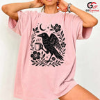 Raven Drinking Coffee T-Shirt Men Women Halloween Stylish Graphic Custom Shirt