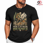 Skeleton Hiking T-Shirt Spooky Adventure Halloween Campers Unisex Graphic Tee
