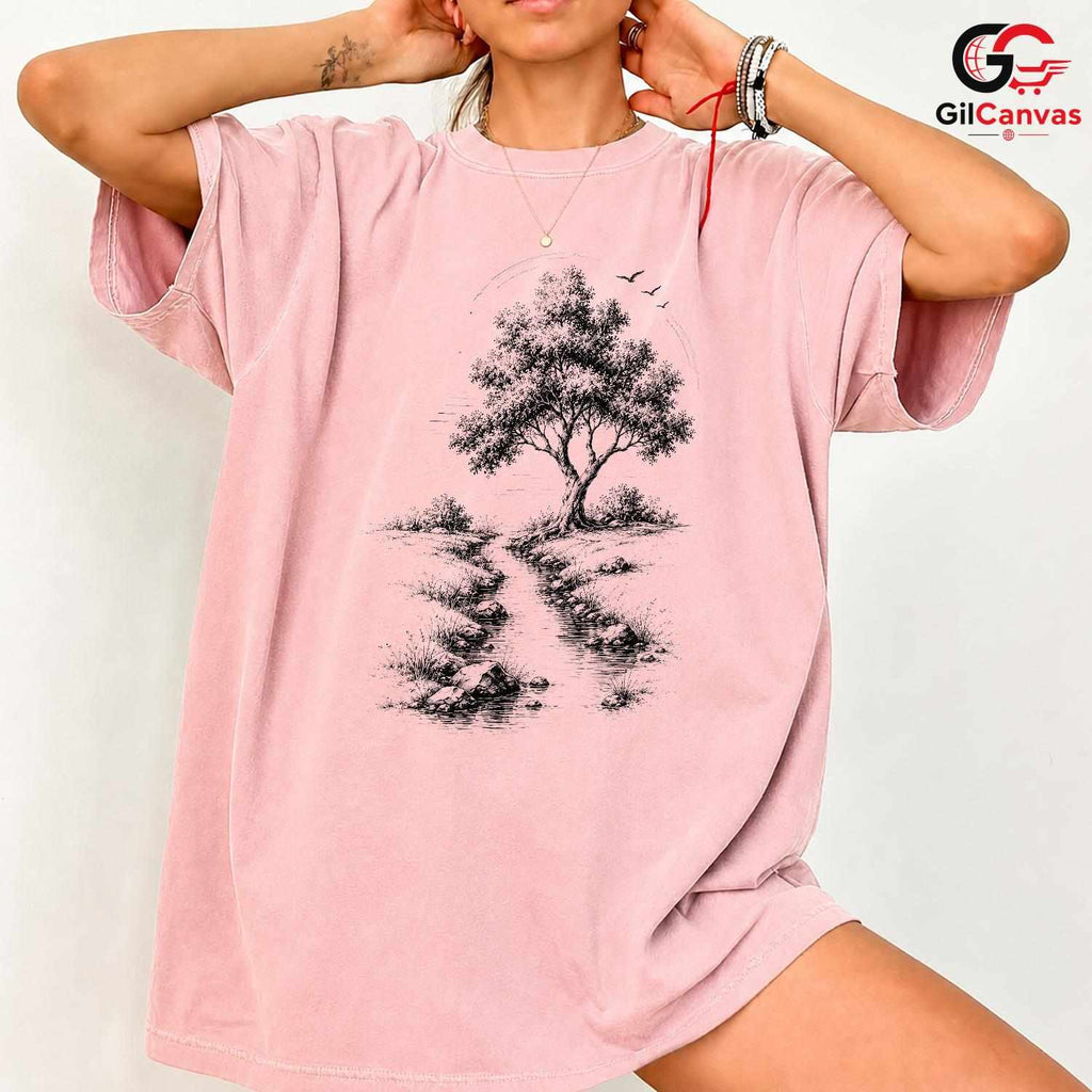 Vintage Nature Scene Tee Shirt Outdoor Lover Soft Cotton Unisex Graphic Tee
