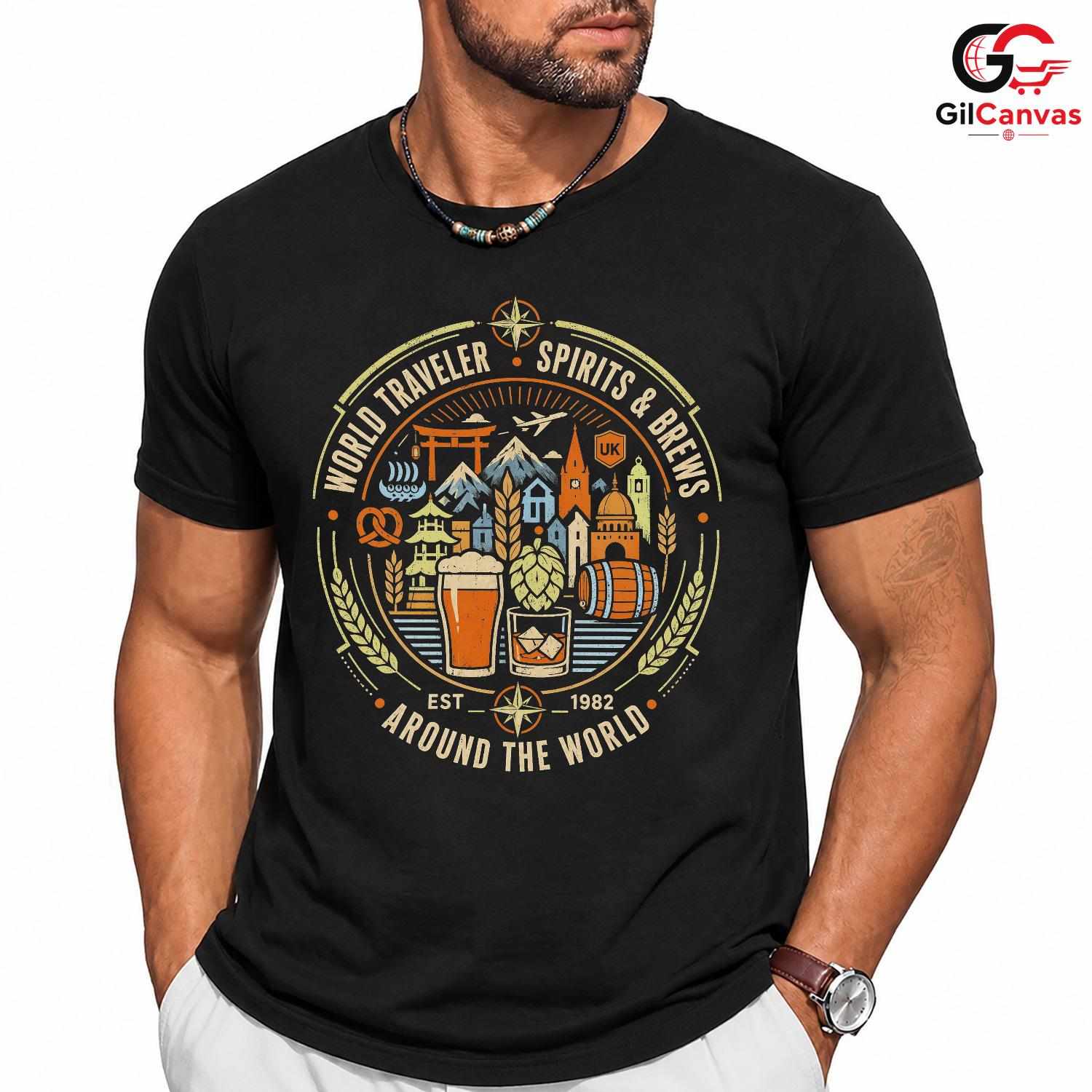 World Traveler Beer T-Shirt Unisex International Adventure Fun Graphic Apparel