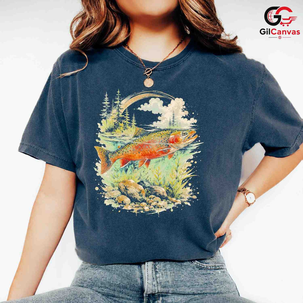 Colorful Trout Fishing T-Shirt Unisex Outdoor Enthusiast Nature Lover Graphic Tee