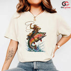 Cowboy Riding Fish Tee Shirt Outdoor Fishing Adventure Unisex Graphic Apparel