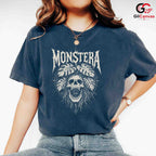 Edgy Skull With Leaves T-Shirt Spooky Halloween Unisex Graphic Apparel Tee