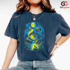 Forest Moon Frog T-Shirt Waterfall Design Halloween Graphic Men Women Apparel