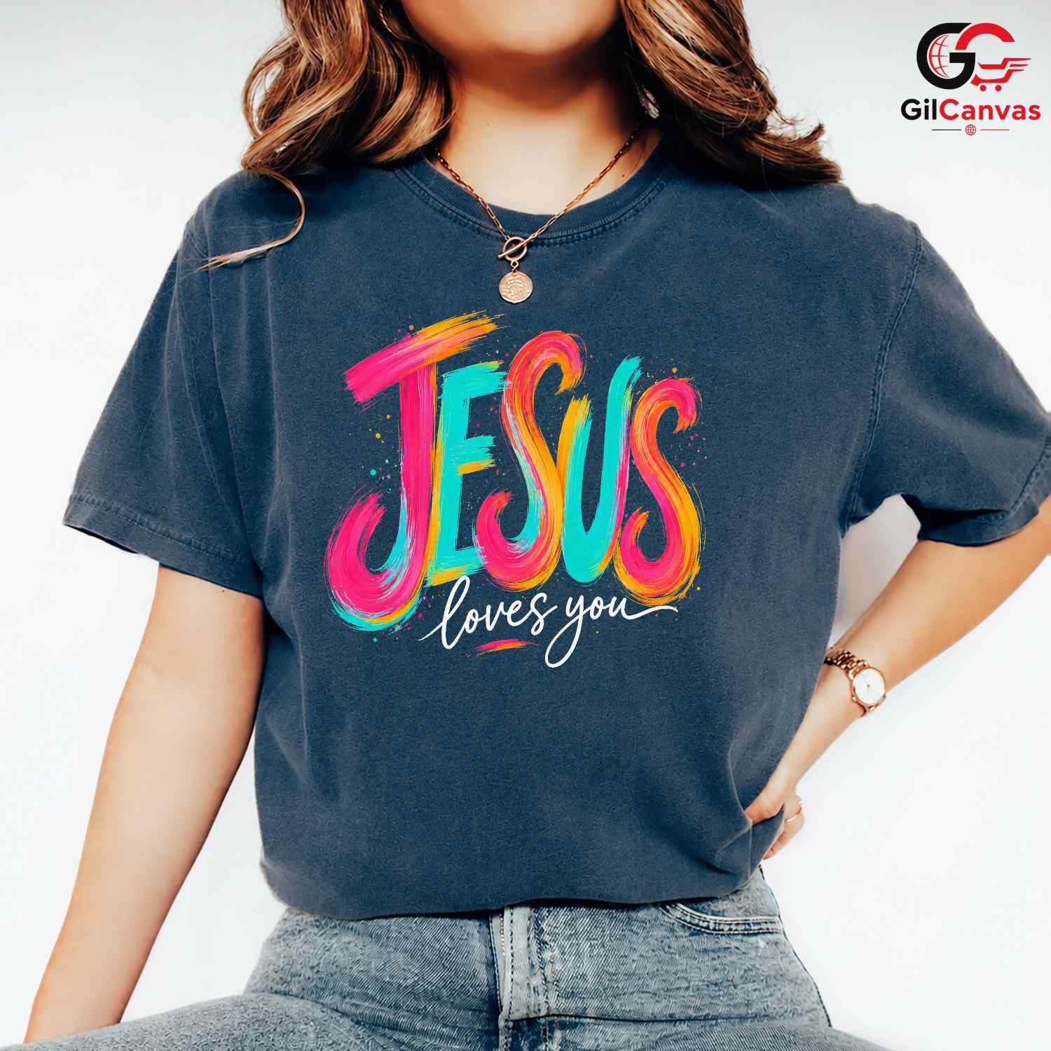 Jesus Loves You Graphic Tee Colorful Christmas Inspirational Unisex Apparel