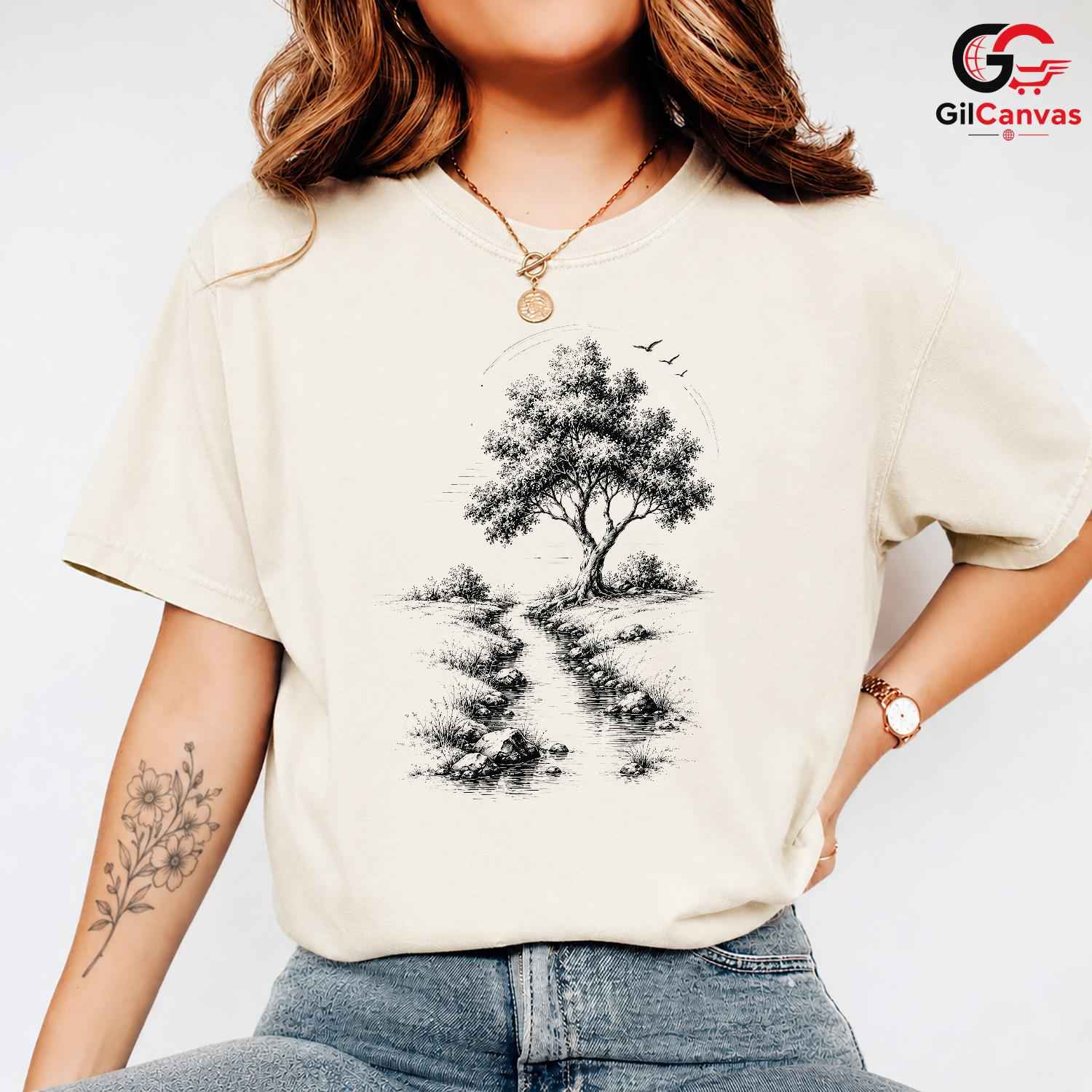 Vintage Nature Scene Tee Shirt Outdoor Lover Soft Cotton Unisex Graphic Tee