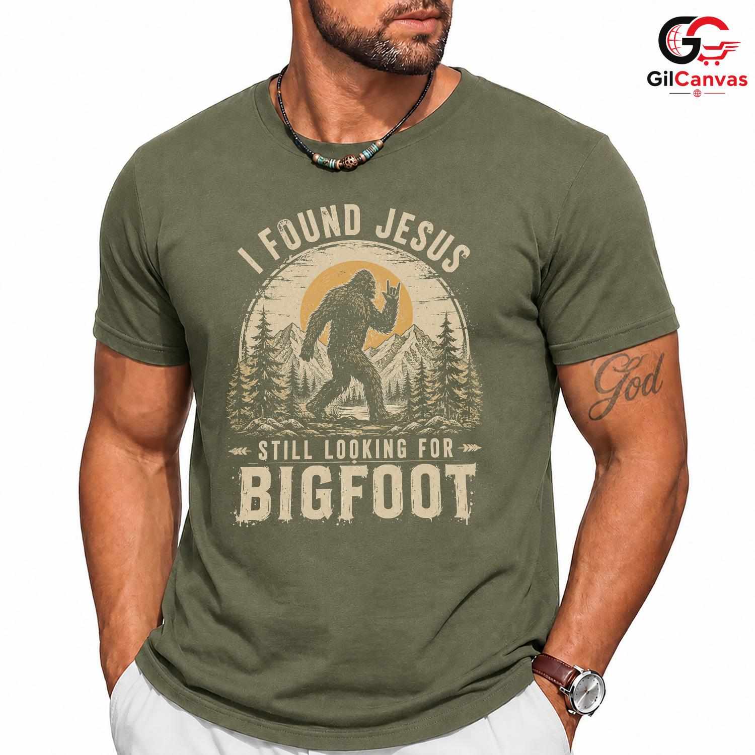 Bigfoot Found Jesus T-Shirt Nature Lover Outdoor Adventure Unisex Tee Gift