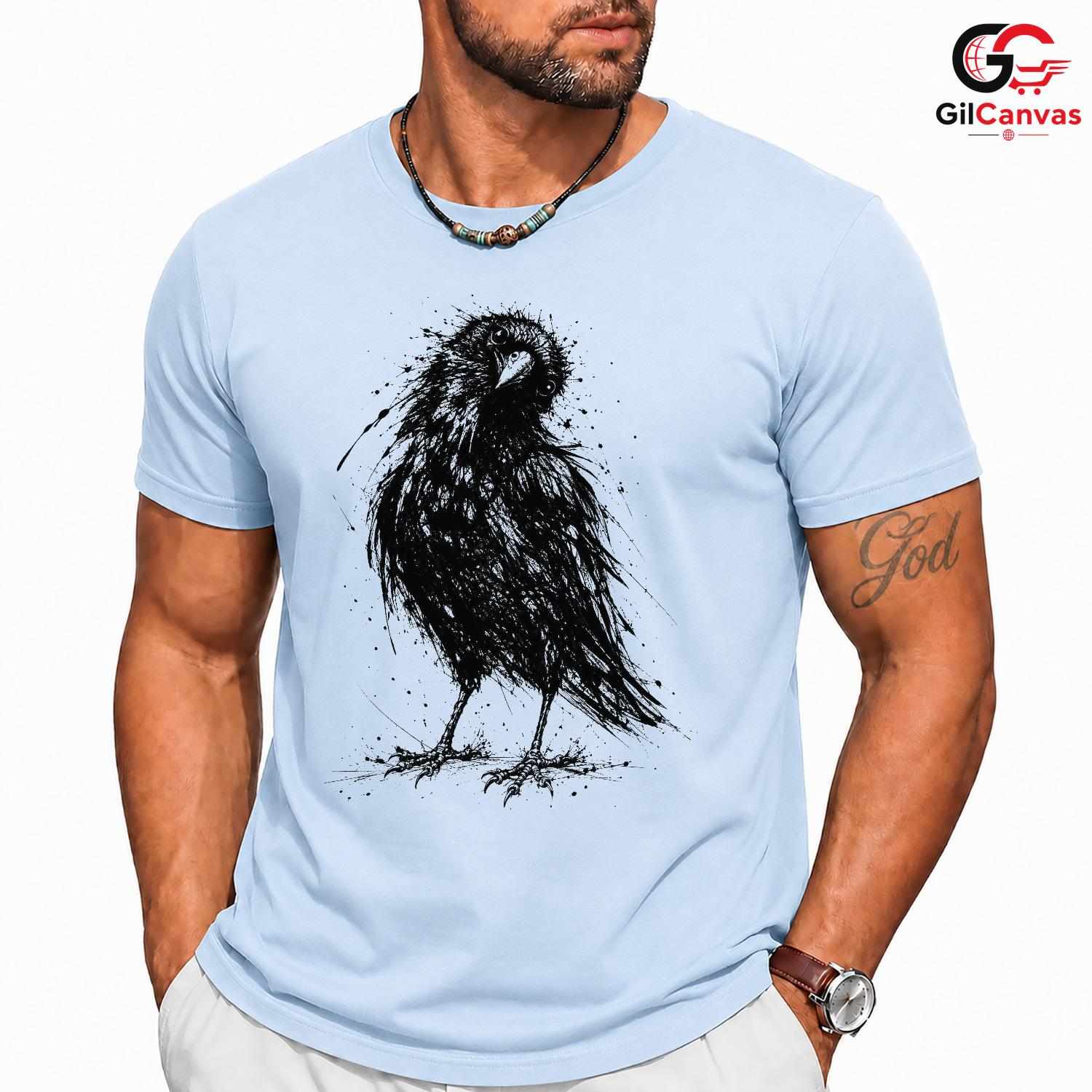 Black Raven Halloween T-Shirt Unisex Spooky Bird Design Graphic Apparel Fun Tee