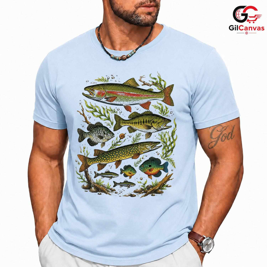 Colorful Fish Outdoor T-Shirt Unisex Fishing Activity Perfect Angler Graphic Apparel
