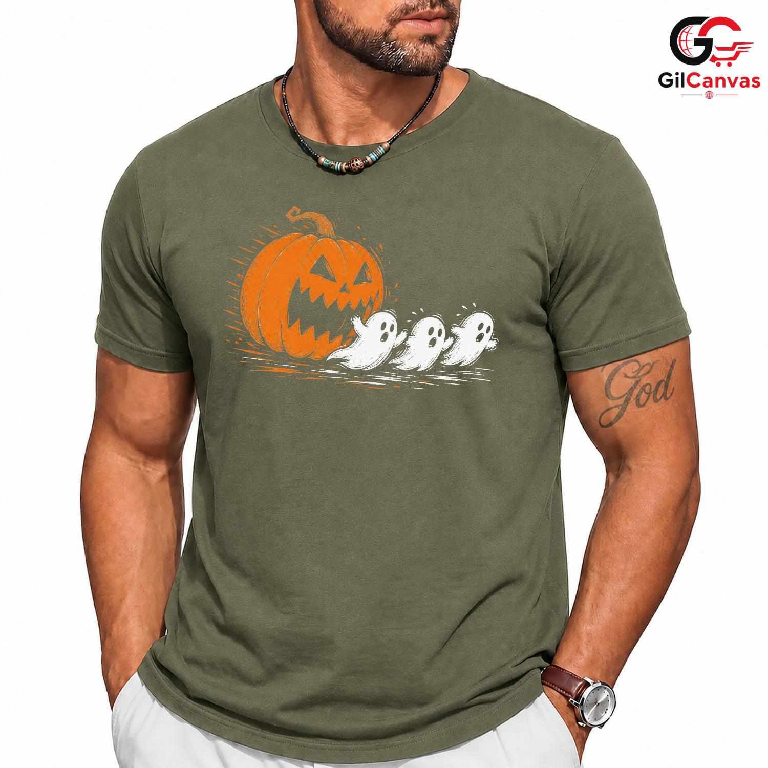 Cute Ghost Pumpkin T-Shirt Halloween Perfect Kids Fun Graphic Tee Boys Girls