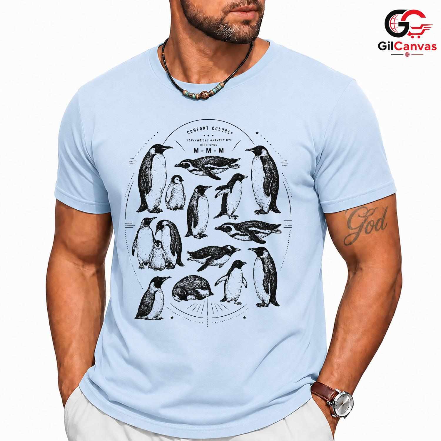 Cute Winter Penguin T-Shirt Men Women Animal Lover Cozy Ice Graphic Apparel Shirt