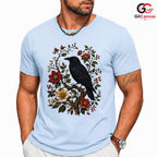 Floral Raven Art Halloween Tee Men Women Spooky Bird Design Nature Graphic Shirt