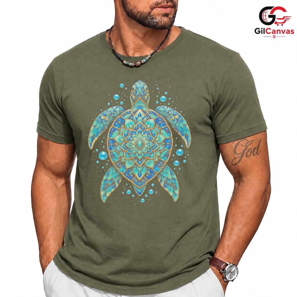 Mandala Turtle Ocean Tee Shirt Unique Beach Vibe Art Unisex Graphic Apparel