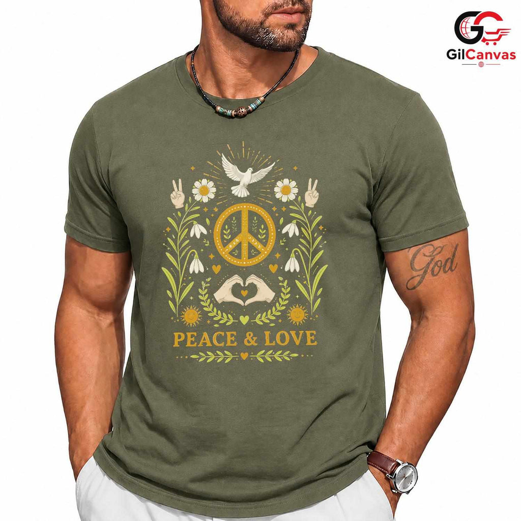 Peace Love Floral Dove T-Shirt Unisex Event Graphic Apparel Inspiring Nature Shirt