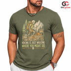 Skeleton Hiking T-Shirt Spooky Adventure Halloween Campers Unisex Graphic Tee