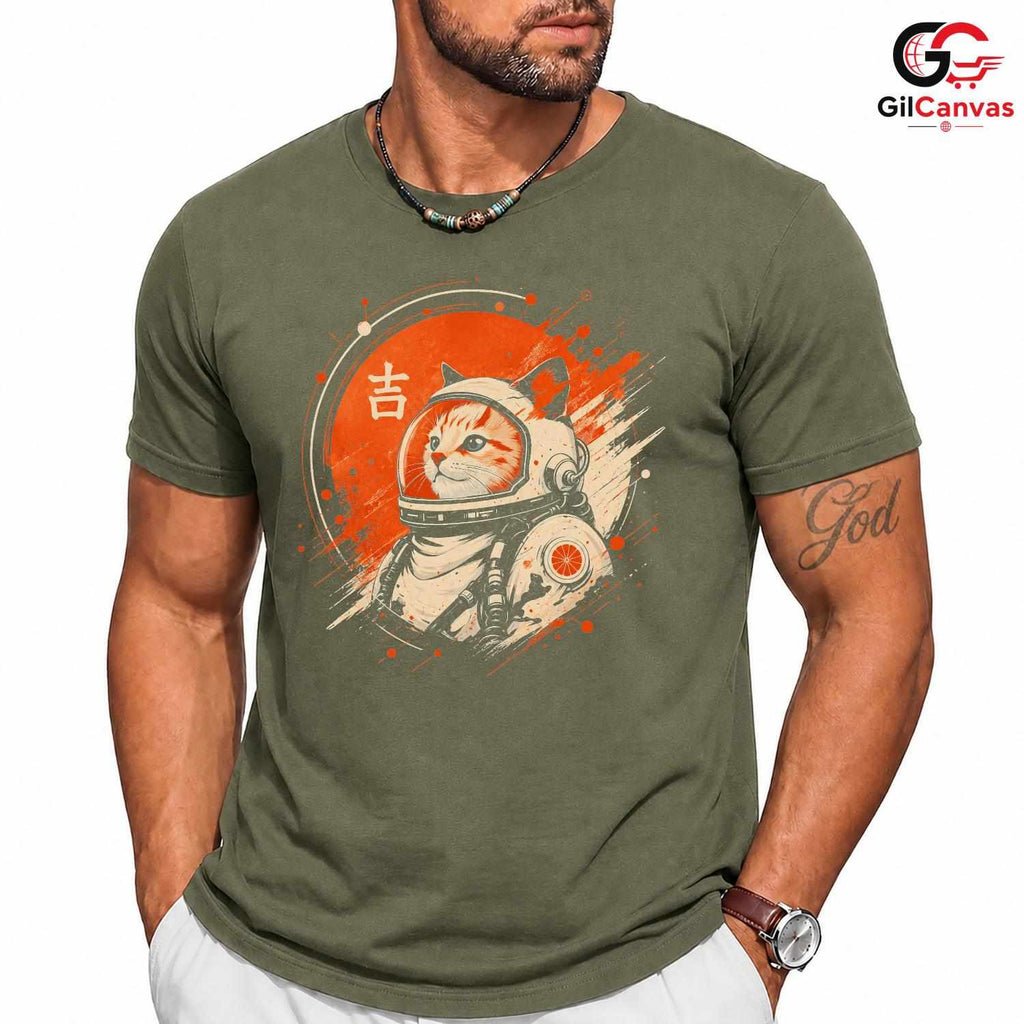 Space Astronaut Cat T-Shirt Unisex Cool Graphic Funny Feline Lover Design Tee