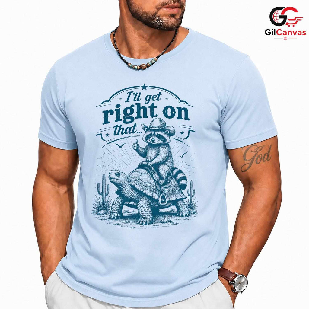 Western Cowboy Raccoon T-Shirt Men Women Animal Lover Casual Humorous Gift Tee
