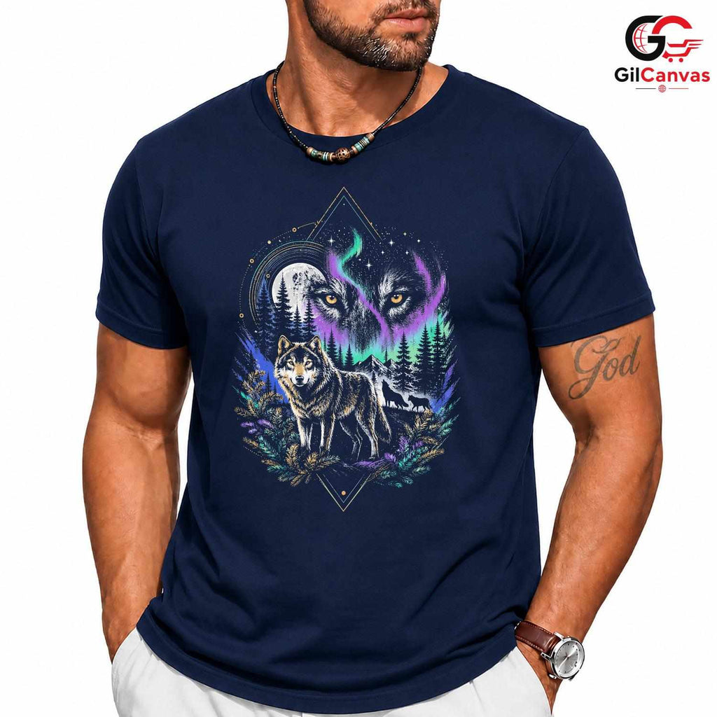 Black Forest Wolf Tee Shirt Nature Lover Camping Adventure Unisex Apparel