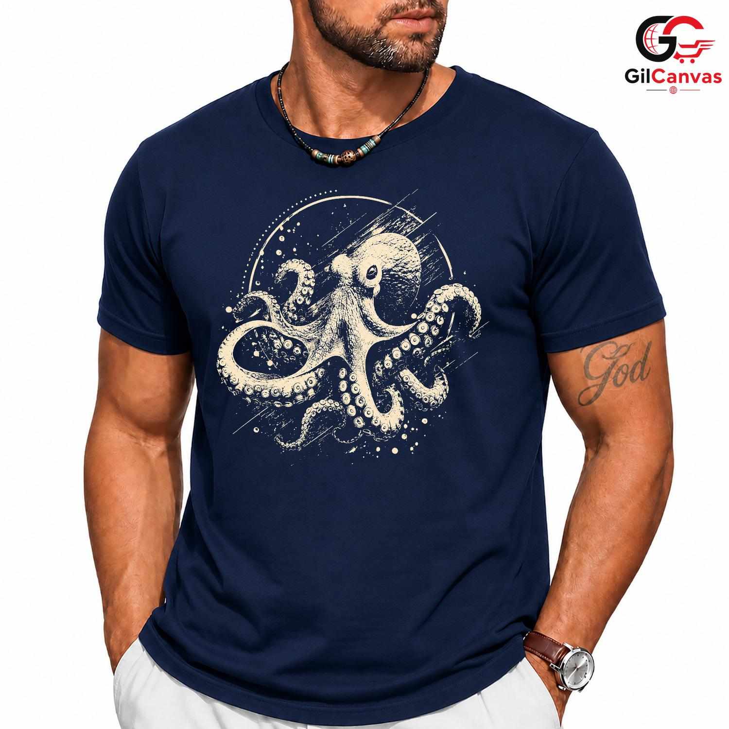 Custom Sea Life Octopus T-Shirt Ocean Lover Beach Wear Unisex Graphic Tee