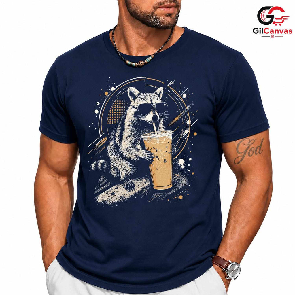 Drink Raccoon Summer T-Shirt Men Women Animal Lover Cool Graphic Vacation Shirt